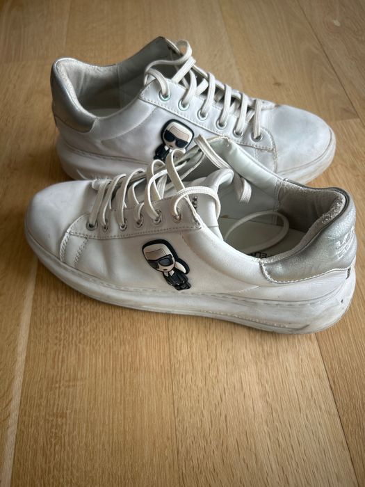 Бели кожени маратонки Карл Лагерфелд