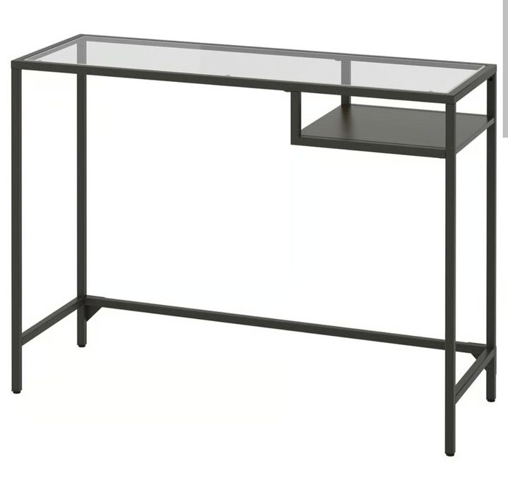Birou Ikea metal negru si sticla, cu blat pentru mouse