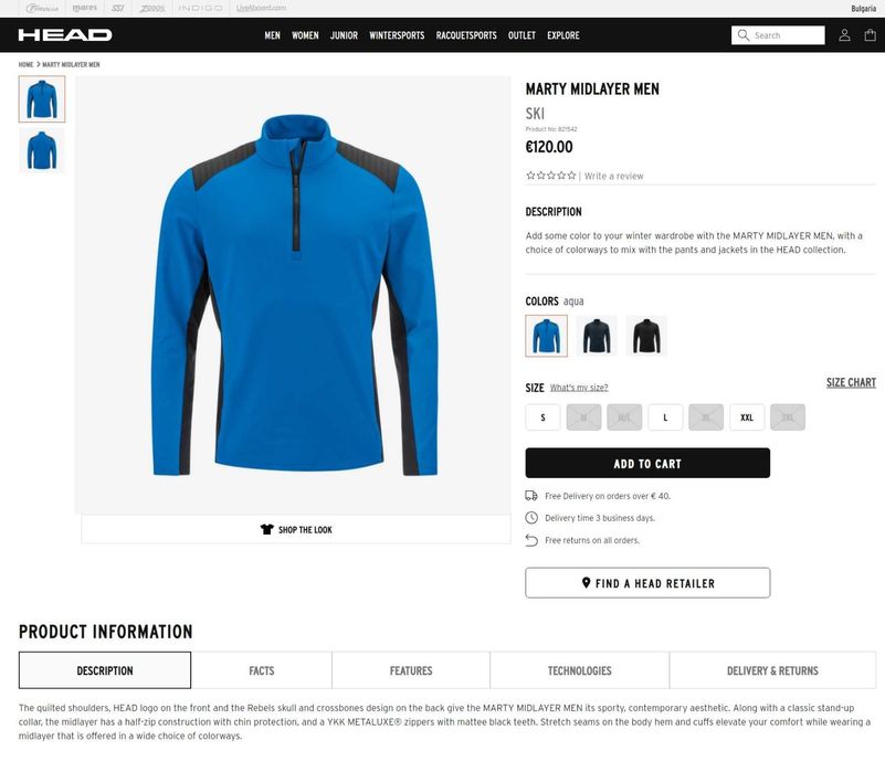 HEAD MARTY, среден слой, S,M,L,XXL, нова, оригинална мъжка блуза