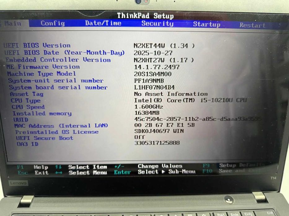 Laptop SH Lenovo Thinkpad T14 i5-10210U SSD 512gb NVME 16gb RAM baterie noua