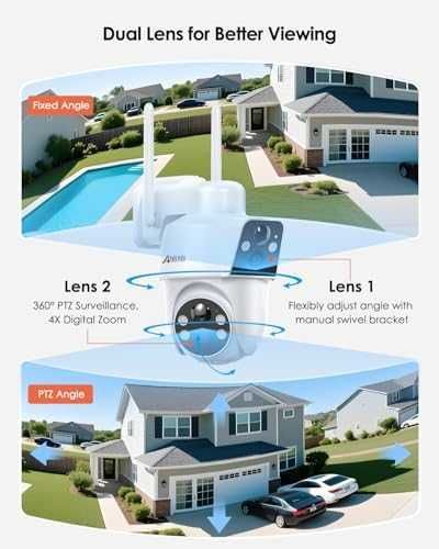 Нова 2K соларна WiFi камера 3MP двойна 360° PTZ PIR нощно виждане дом