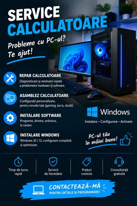 Service PC– Reparații, Asamblare, Windows & Software