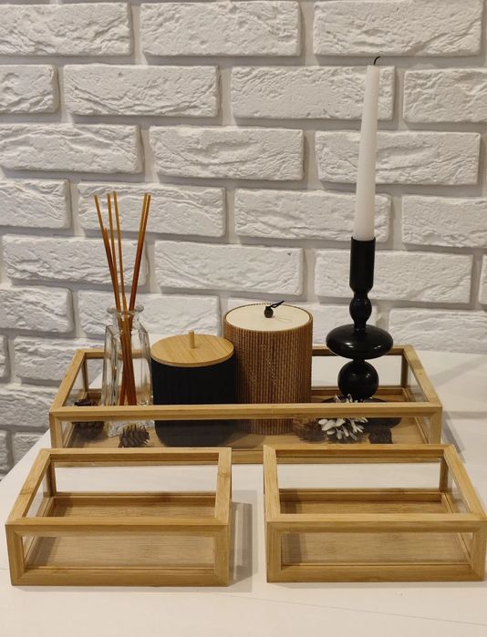 Комплект бамбукови кутии органайзери декорация за баня органайзер