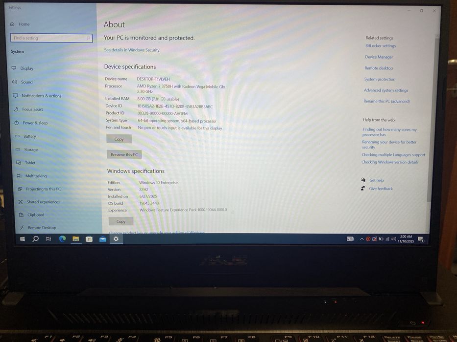 ASUS TUF, AMD Ryzen 7-350H, 8 GB ram, 256GB SSD, Nvidia 1660TI, #42389