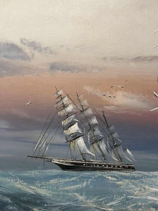 Картина-красив,морски пейзаж с ветроходни кораби