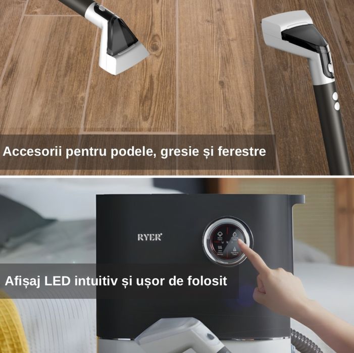 Aspirator Profesional cu Abur si Spalare RYER ULTIMATE 1600W | 10 Bar | 100°C Abur | 13.000Pa | Rezervor Dual | 4 Moduri Curatare