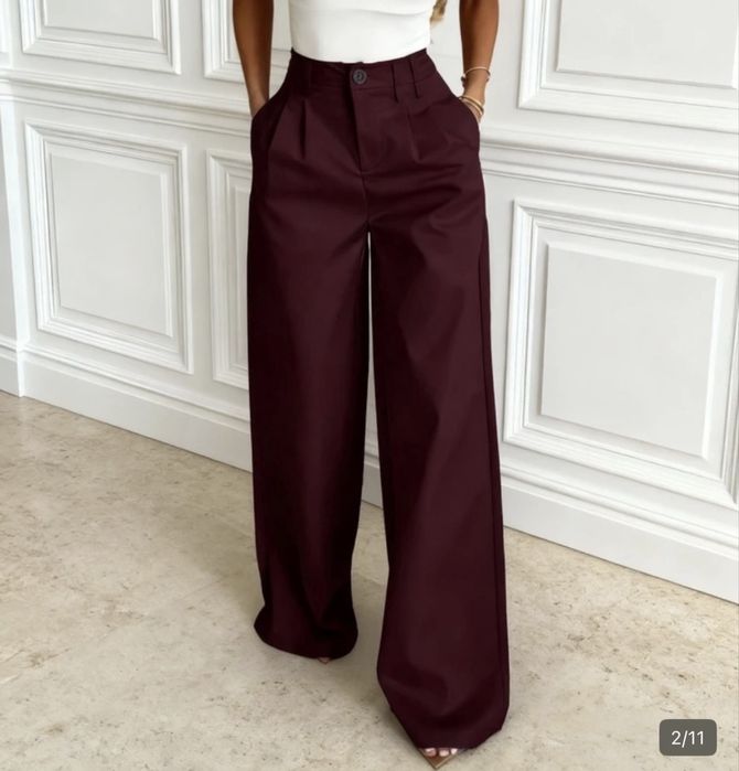 Елегантен панталон с висока талия и широк крачол (цвят Бордо/Вишна)