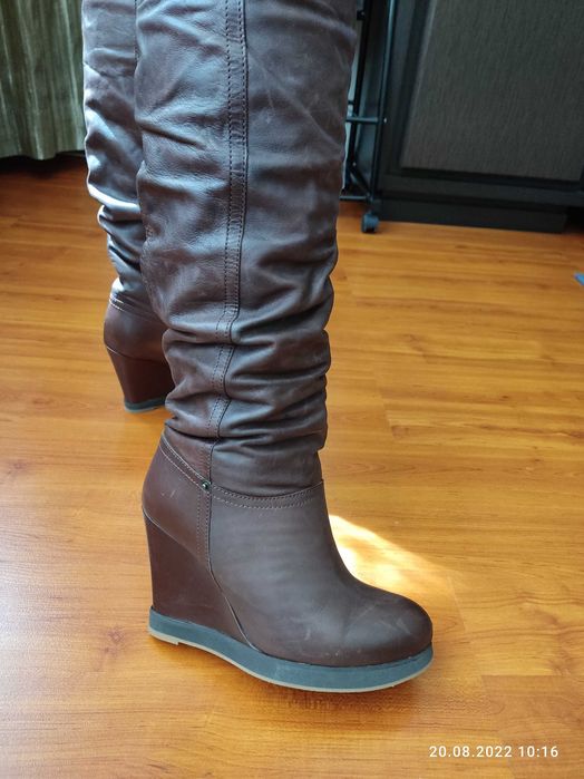 Сапоги женские, кожа, коричневые