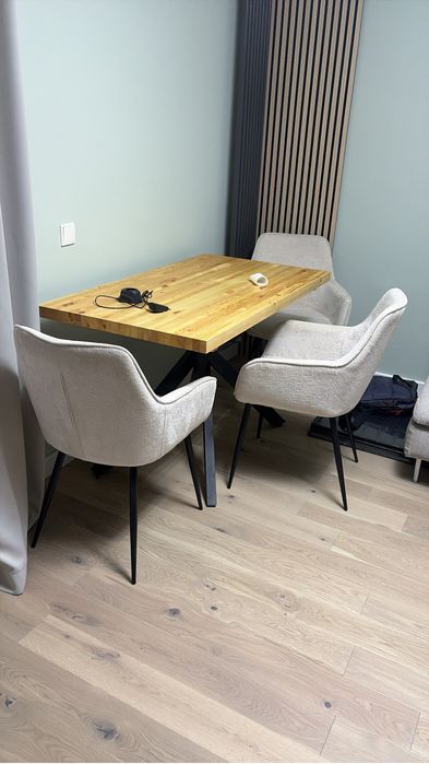 Masa dining cu picior stil paianjen, blat lemn 42 mm