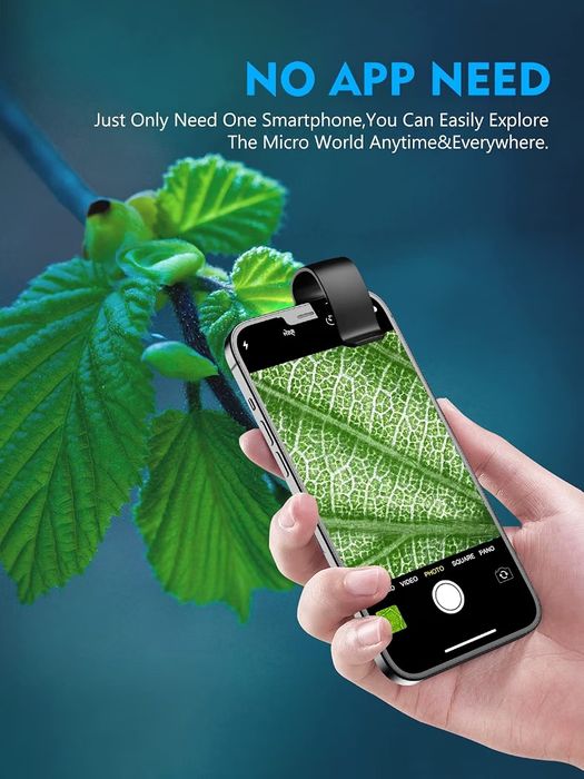 APEXEL Clip-on Phone Microscope, 200x with Slides for Kids, Black