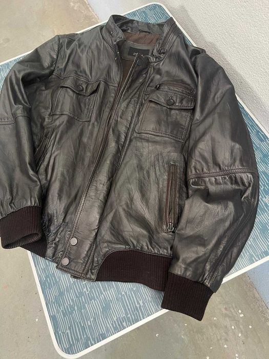 Geacă de piele bărbați ZARA MAN, mărimea L, neagră – piele naturală, model bomber