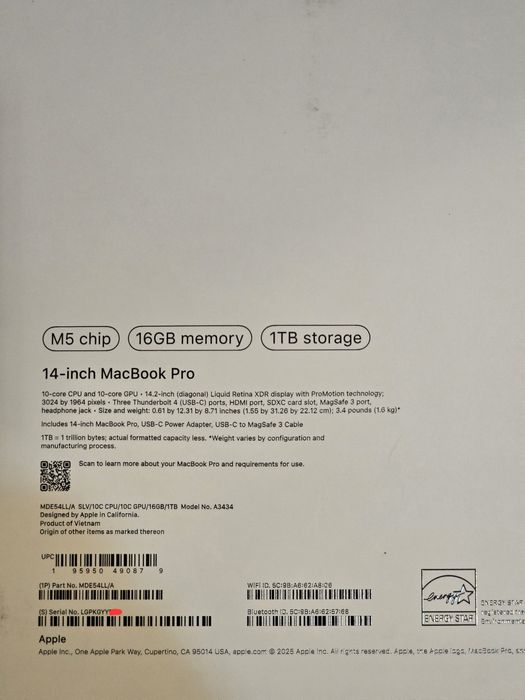 MacBook Pro 14 M5 16/1TB 4 цикла