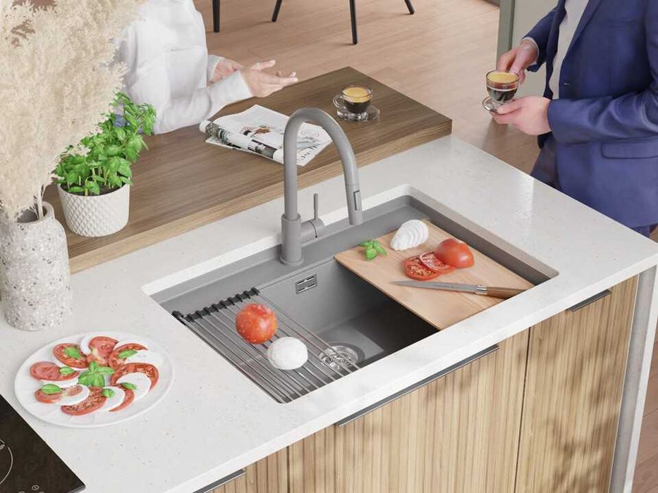 Сива кухненска мивка за вграждане под плот Берген 80 Low 760x530 мм