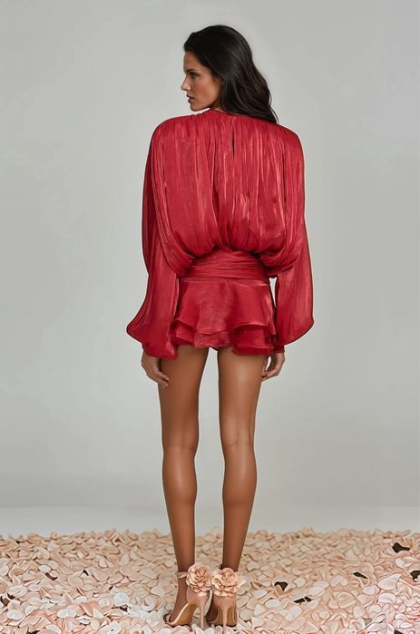 Червена плисирана мини рокля