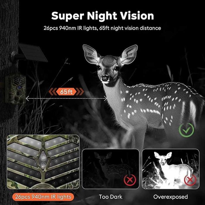 Solareye Trail Camera WiFi - Соларно захранвана 4K 64MP ловна с нощно