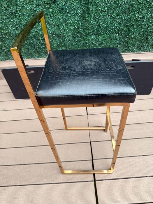 Set 4 scaune bar Kare Design - piele nautrala neagra si cadru auriu -