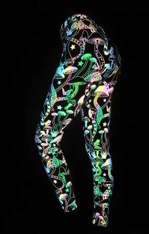 Colanti din material iridiscent cu print - model Mushrooms.