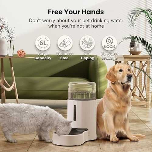 Pet Water Dispenser 6L Stainless Steel BPA-Free Automatic for Cats & Dogs – White