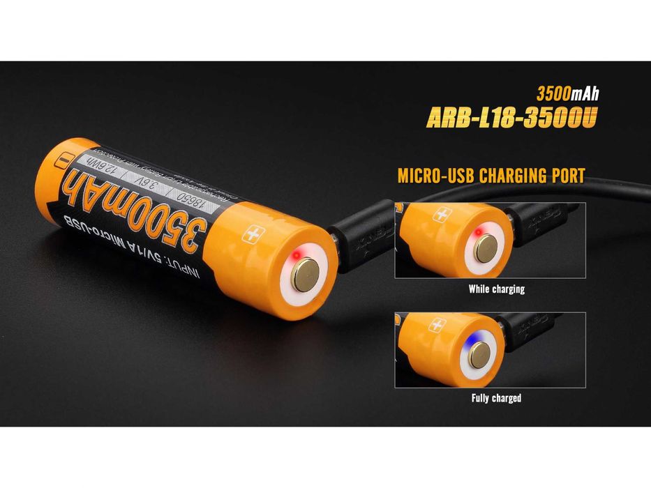 Acumulator Fenix 18650 - 3500mAh cu mufa Micro-USB nou