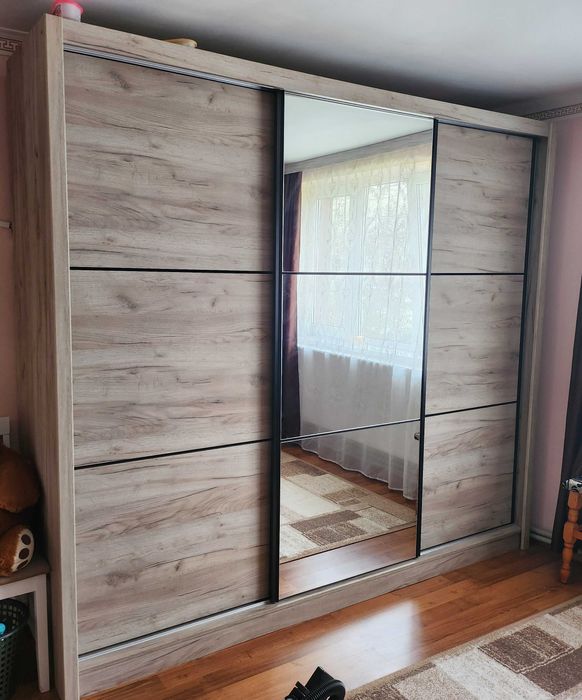Vand Dulap dormitor Navara 245, stejar artisan, 3 usi glisante, oglinda
