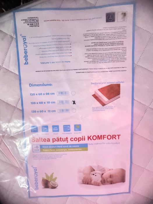 Saltea bebe 2 straturi cocos  noua