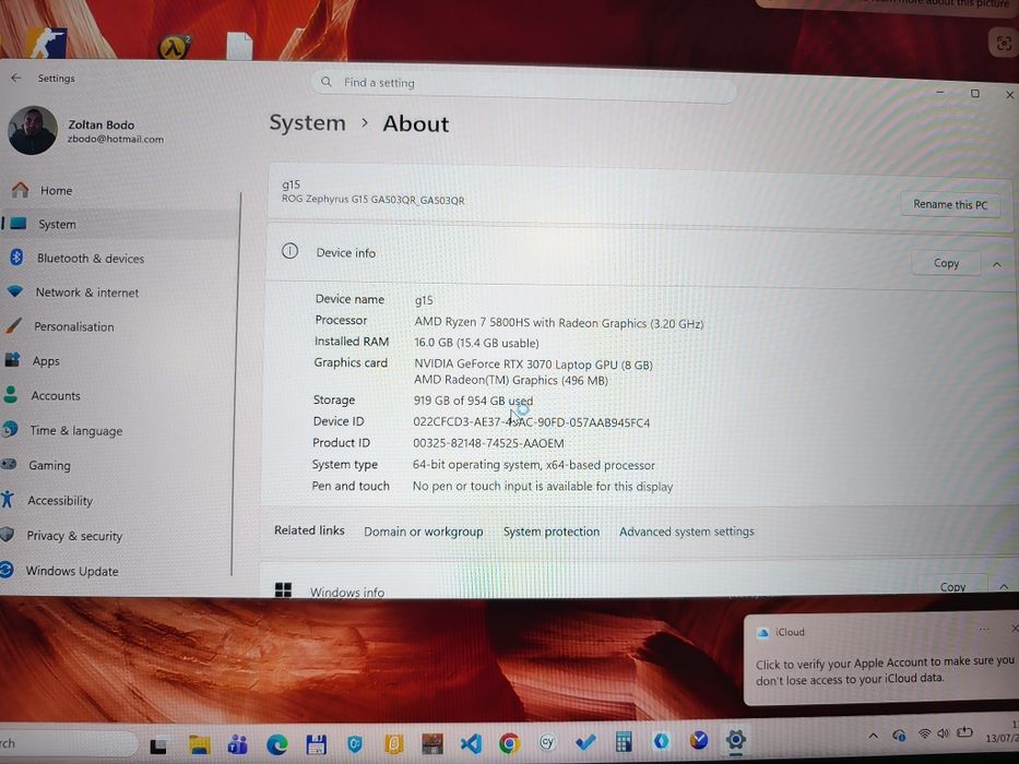 laptop gaming zephyrus G15, RTX 3070