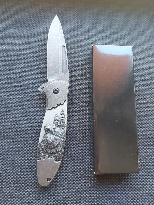 Джобен сгъваем нож с гравирана дръжка мечка,2958