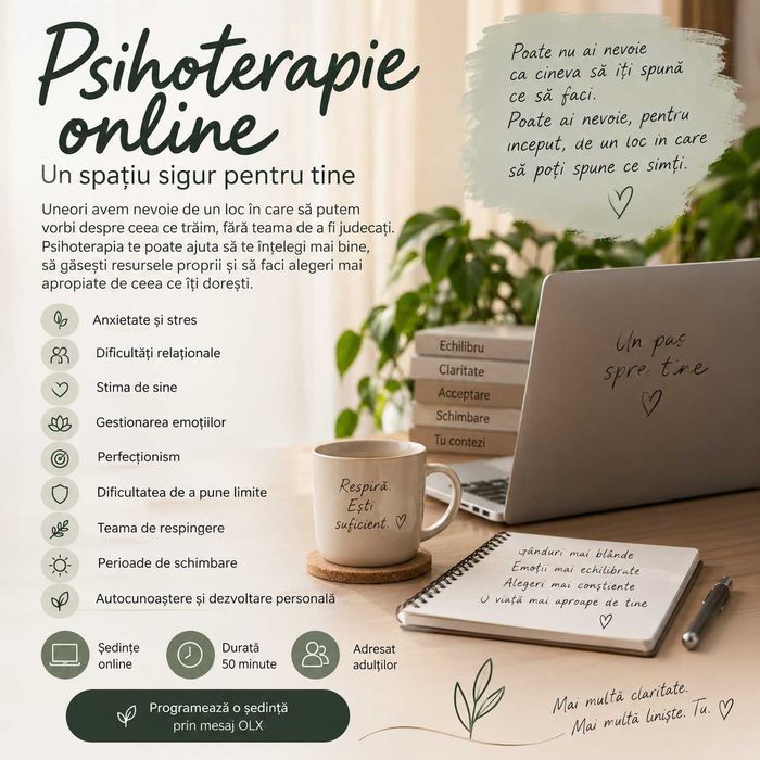 Ofer servicii psihoterapie online - 100 lei sedinta