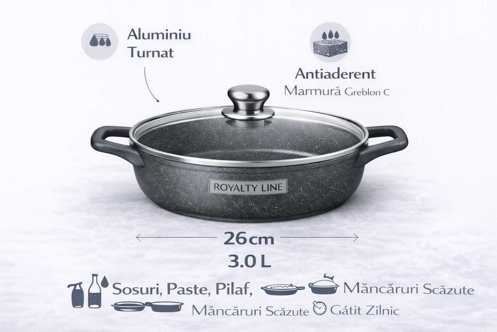 Oala joasa din aluminiu turnat cu capac 26 cm Royalty Line