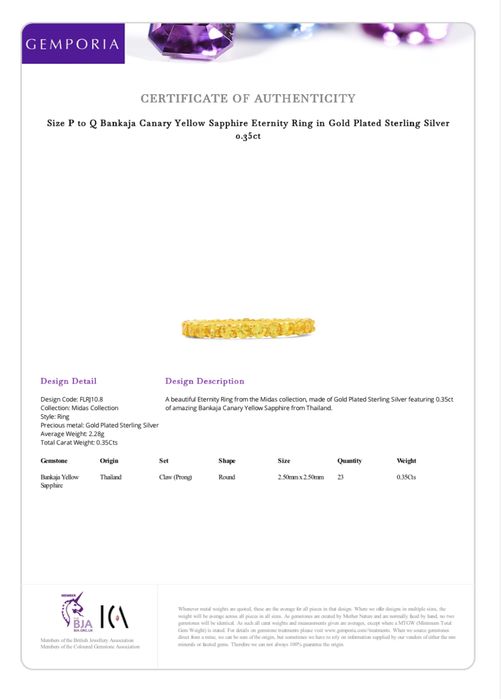 Inel Eternity cu Safire Galbene Bankaja 0.35 ct placat cu aur