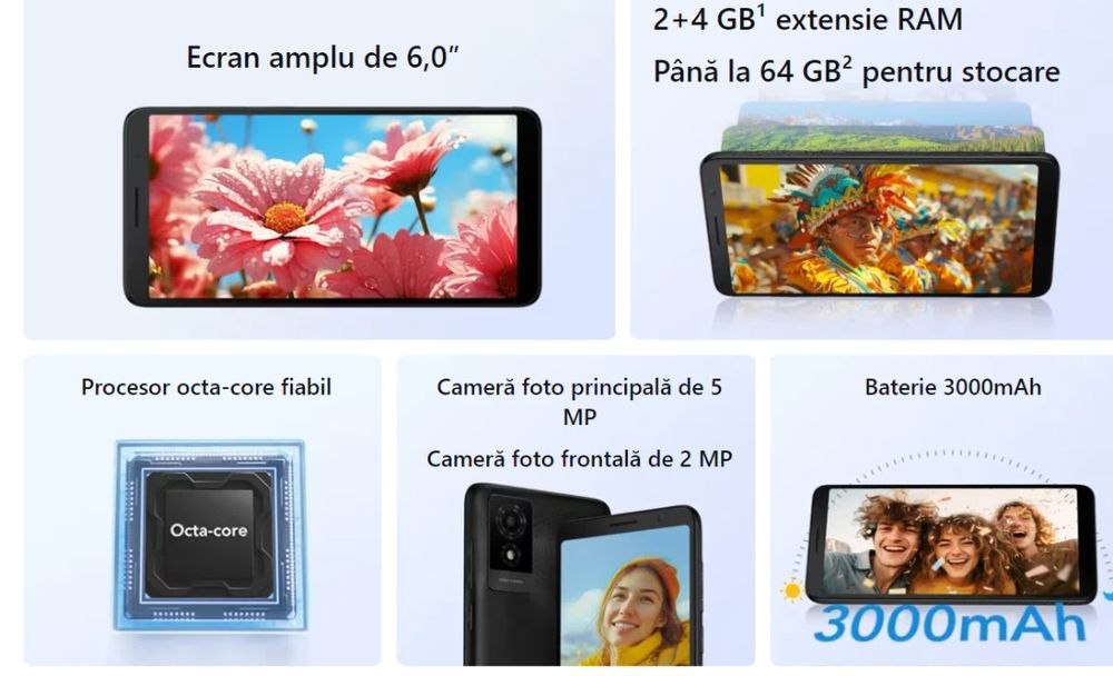 Telefon mobil TCL 501, 2GB RAM, 32GB, 4G, Prime Black