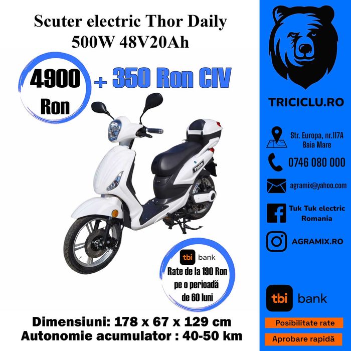 Scuter electric Thor Daily rosu negru alb Thor Razor 2000w noi Agramix