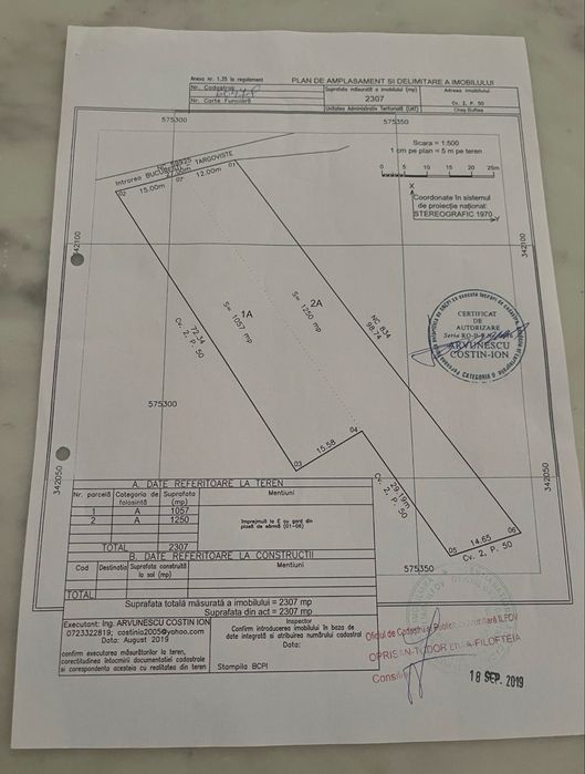 teren intravilan de vânzare – 2.307 mp | deschidere 27 m | toate utilitățile