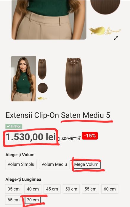 Extensii Clip-On Par Natural Megavolum 70 cm Saten Mediu 5 BuenoBia