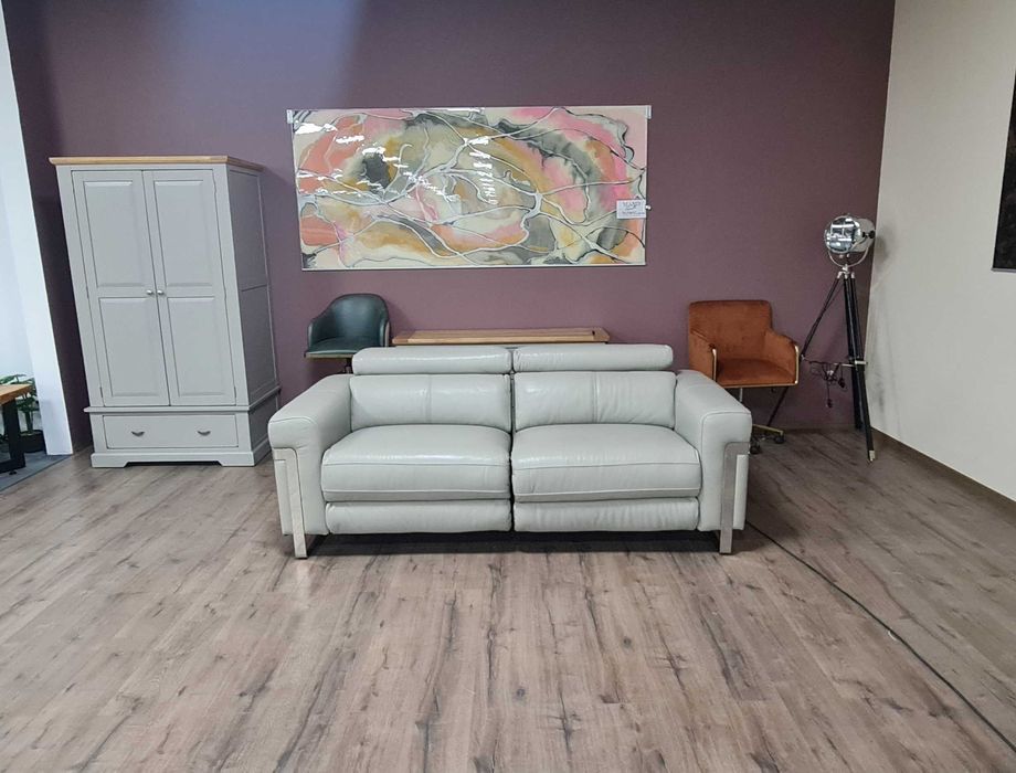 ПРОМОЦИЯ! Сив кожен диван тройка "Moreno" с ел. релакс механизъм