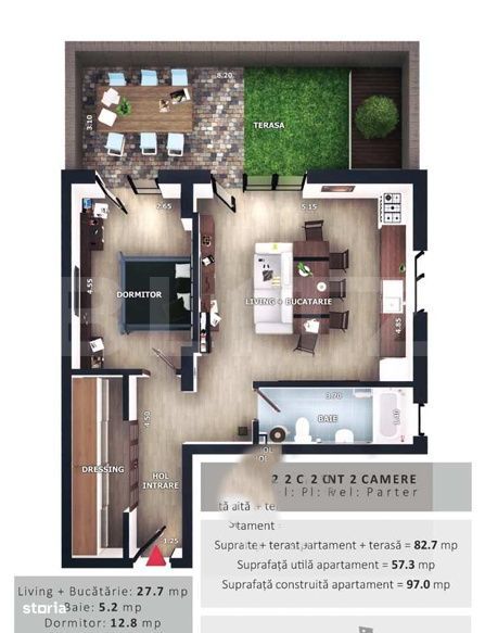 Apartament 2 camere, Terasa, CF parcare subterana, boxa, Zona Vivo — fotografia 1