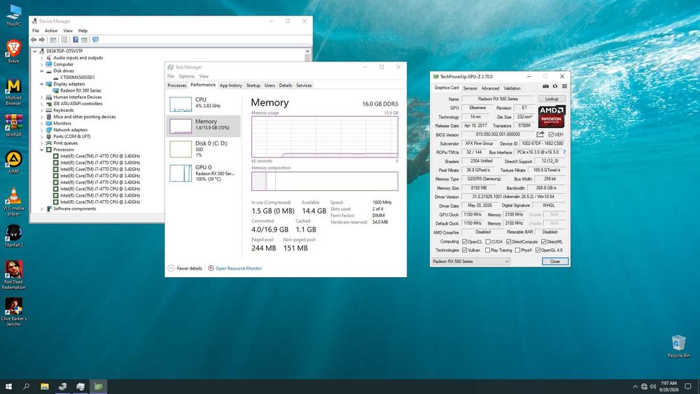PC i7 4770 16GB DDR3 1600MHz AMD RX 580 8GB