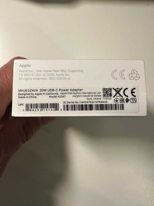 Apple 20W USB-C захранващ адаптер за iPhone или iPad оригинален Apple