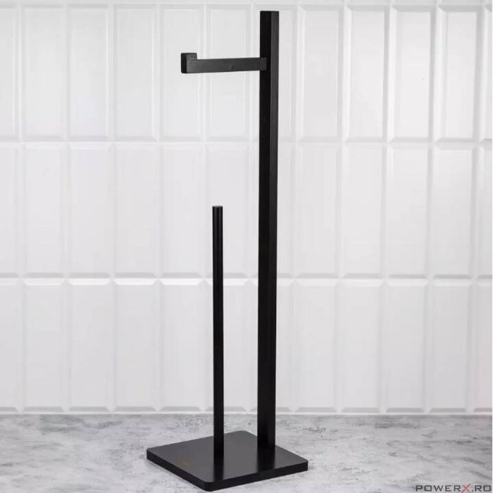 Suport pentru hartie igienica, 5 role, bambus, negru, Kinghoff