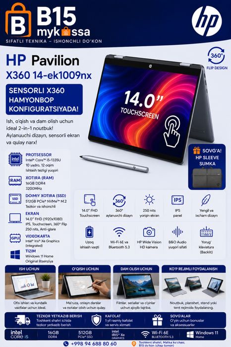 HP Pavilion X360 14-ek1009nx • Dastavka • New