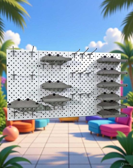 Teshilgan panel, перфопанель, do'konda ilgaklar uchun panel