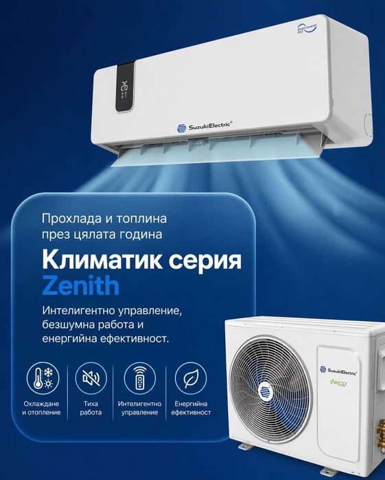 Инверторен климатик Suzuki Electric 12 / 18 / 24 BTU WiFi гласово управление гласово управление, Auto Clean самопочистващ се филтър