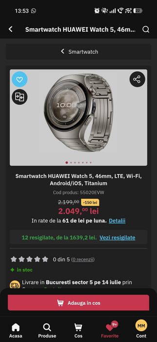 Huawei watch 5 Titanium 46mm ca nou
