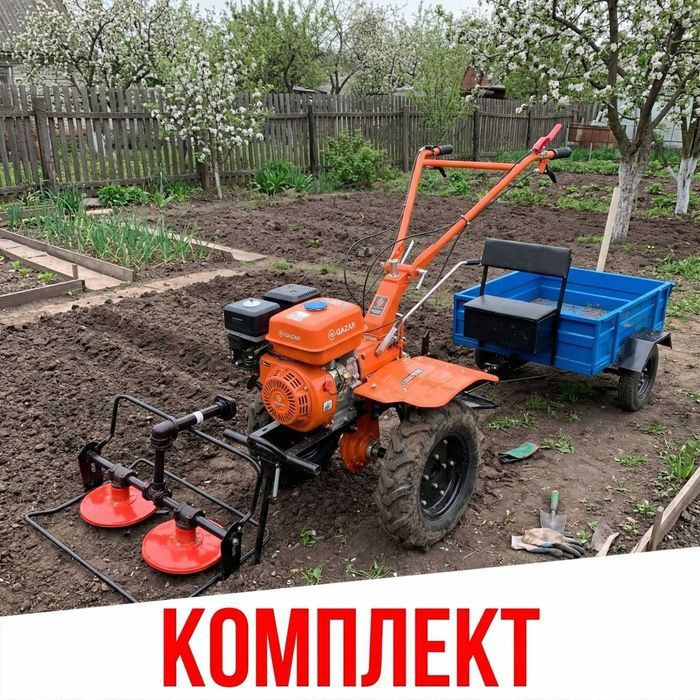 Комплект Qazar MS105 MQ — мотоблок + телега + роторная косилка