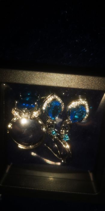 Set bijuterii din argint 925 cu pietre albastre – cercei + inel