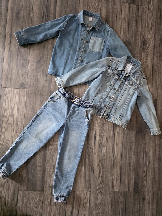 Lot pantaloni camasa si geaca blugi  122