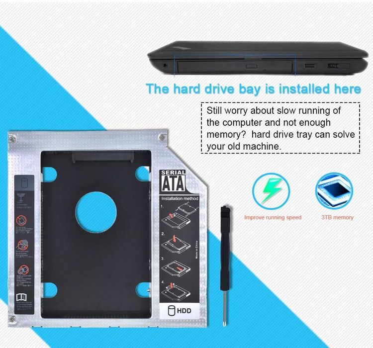 Адаптер Caddy 9.5 или 12.7мм SATA 3 адаптер втори хард диск SSD лаптоп