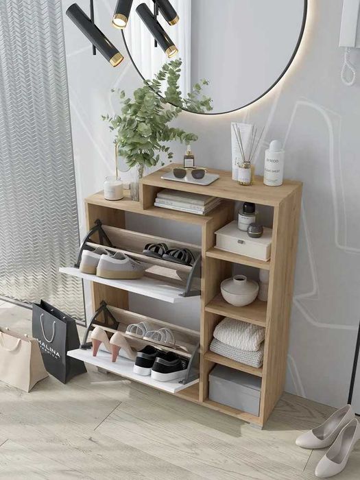 Обувница “Домино L” — дуб золотой / белый