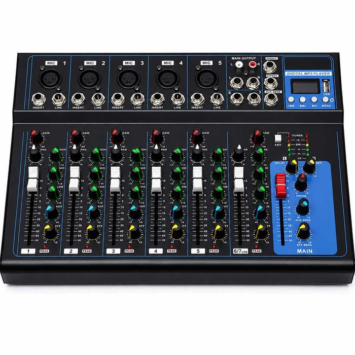 Pasiv mixer audio profesional 7 canale F7 pentru boxe active Bluetooth USB Mp3 Egalizator