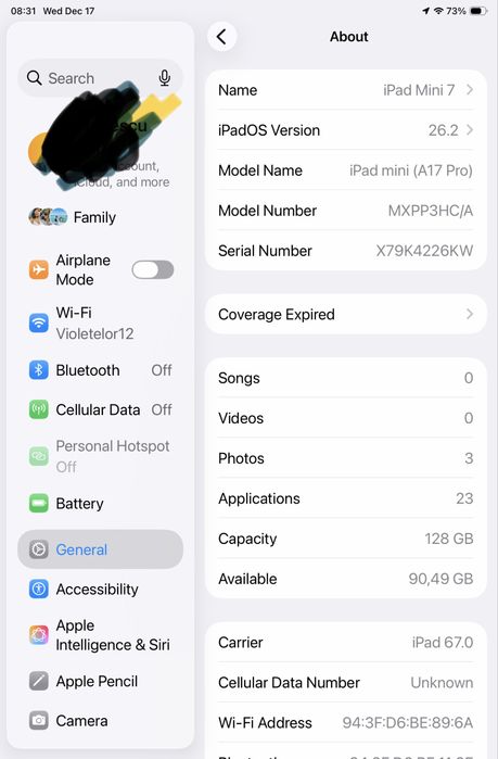iPad mini 7 cellular - cu SIM - cu procesor A17 Pro
